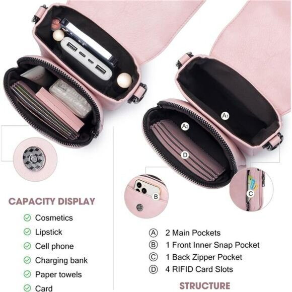 Womens Small Leather Crossbody Cell Phone Purse Wallet Bag with Card Slots - Picture 4 of 7